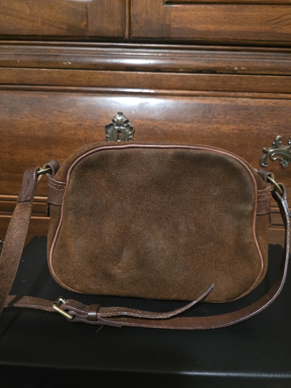 Suede Brown Men's Messenger Crossbody Bag with Adjustable Strap
